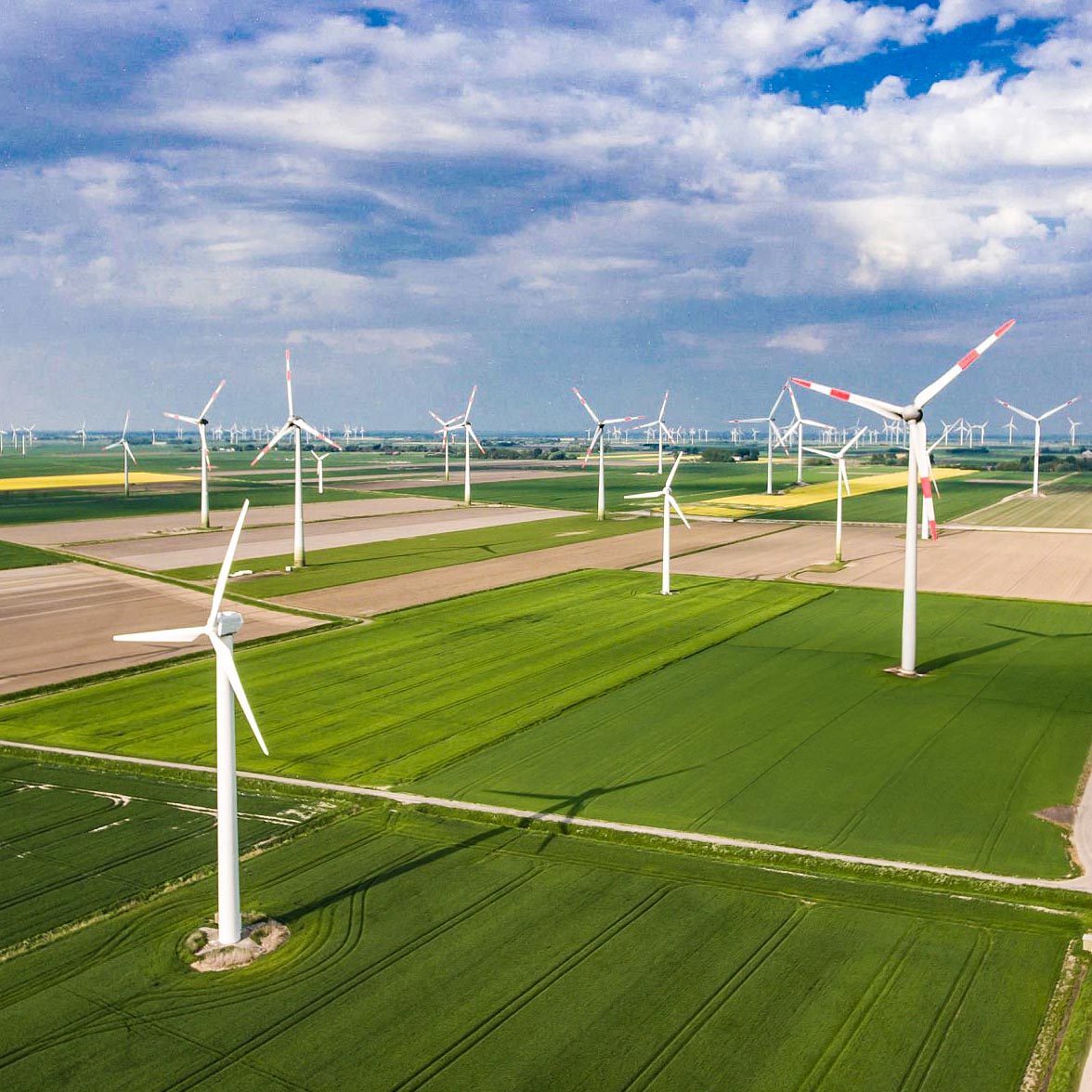 Wind turbines, wind park – aerial view.